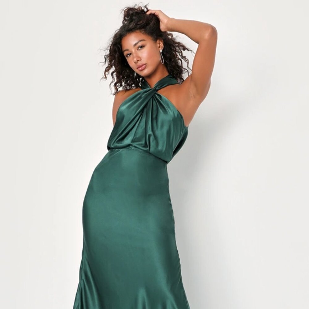 halter silk white dress Adele Halter Maxi Dress, in Ivory Luxe Satin, Size: Large | Show Me Your Mumu